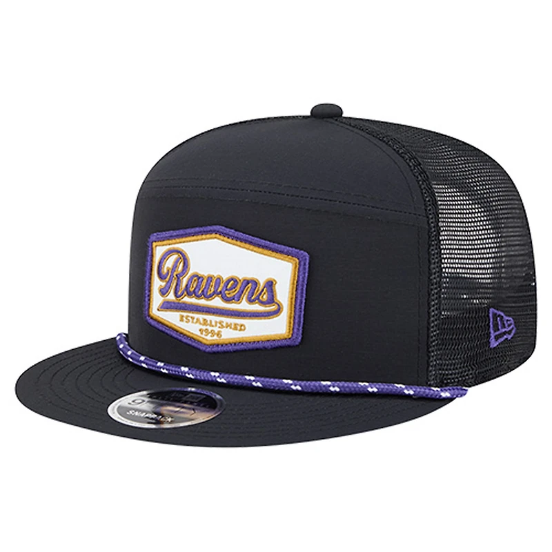 Men's New Era Black Baltimore Ravens Ripstop Patch 9FIFTY Split Panel Snapback Hat