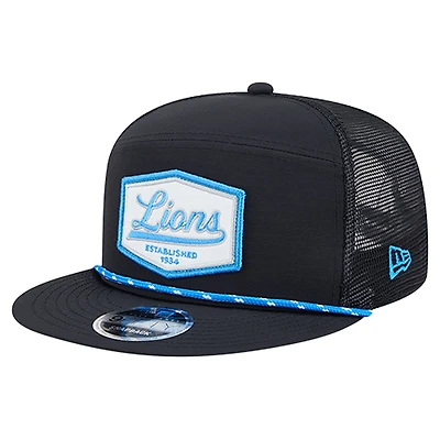Men's New Era Black Detroit Lions Ripstop Patch 9FIFTY Split Panel Snapback Hat