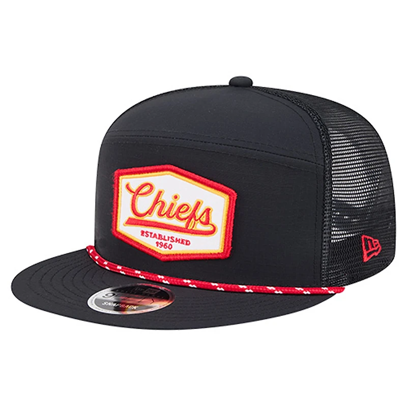 Men's New Era Black Kansas City Chiefs Ripstop Patch 9FIFTY Split Panel Snapback Hat