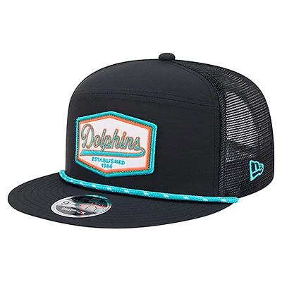 Men's New Era Black Miami Dolphins Ripstop Patch 9FIFTY Split Panel Snapback Hat