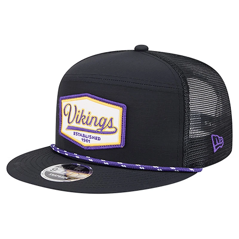 Men's New Era Black Minnesota Vikings Ripstop Patch 9FIFTY Split Panel Snapback Hat