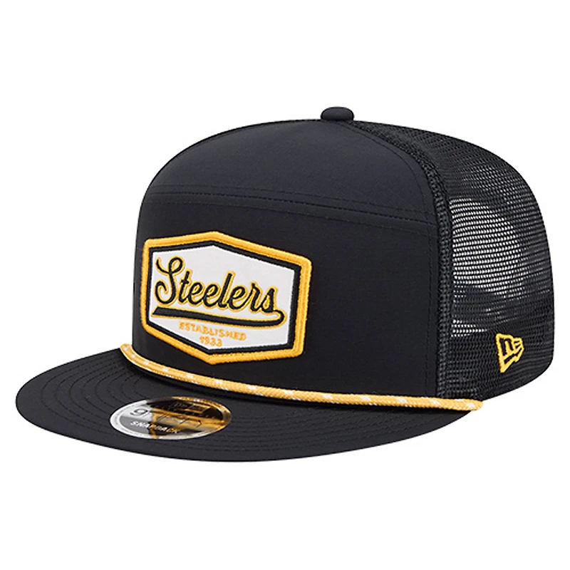 Men's New Era Black Pittsburgh Steelers Ripstop Patch 9FIFTY Split Panel Snapback Hat