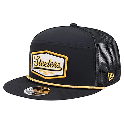 Men's New Era Black Pittsburgh Steelers Ripstop Patch 9FIFTY Split Panel Snapback Hat