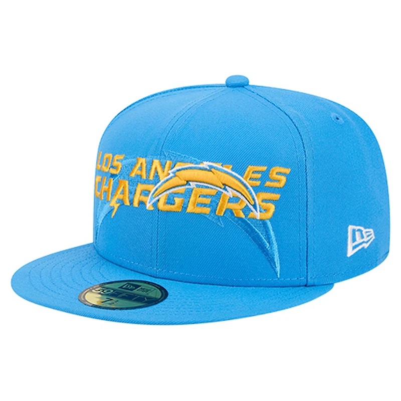 Men's New Era Powder Blue Los Angeles Chargers Overlap Wordmark 59FIFTY Fitted Hat