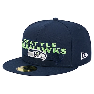 Men's New Era  College Navy Seattle Seahawks Overlap Wordmark 59FIFTY Fitted Hat