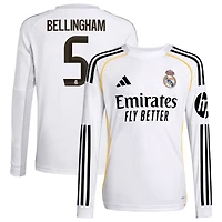 Youth adidas Jude Bellingham White Real Madrid 2025/26 Home Replica Long Sleeve Jersey