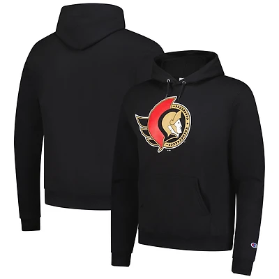 Men's Champion Black Ottawa Senators Primary Logo 1-Hit Pullover Hoodie