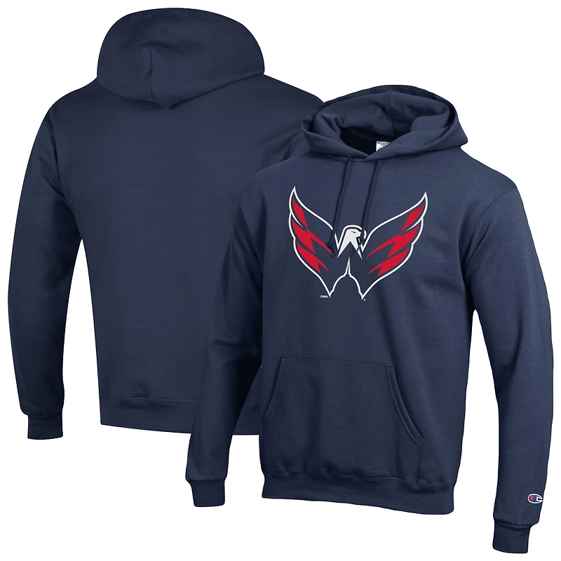 Men's Champion Navy Washington Capitals Primary Logo 1-Hit Pullover Hoodie