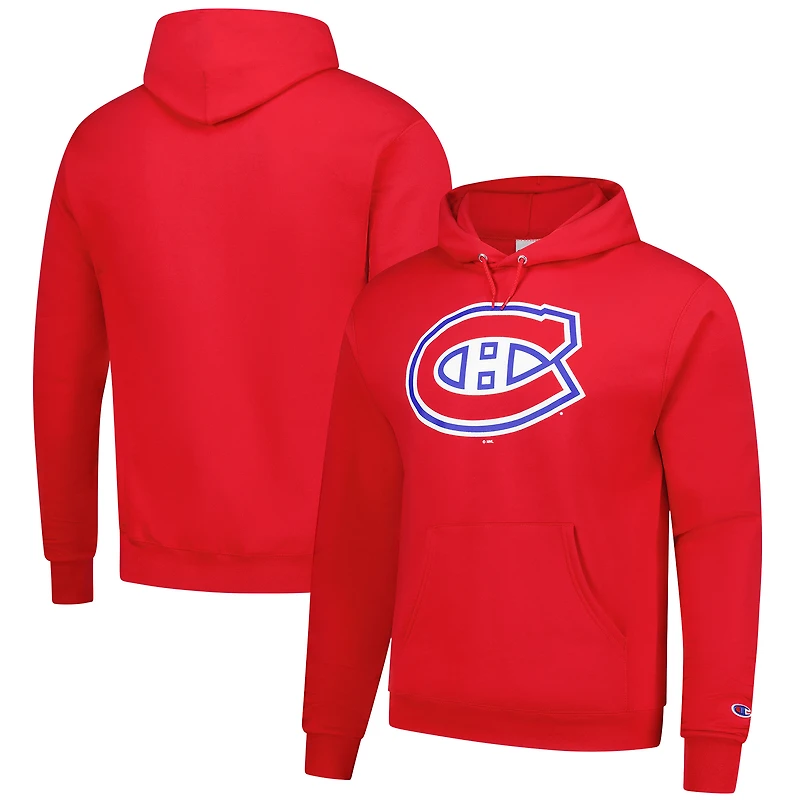 Men's Champion Red Montreal Canadiens Primary Logo 1-Hit Pullover Hoodie