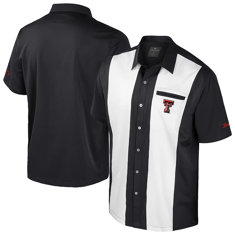 Men's Colosseum Black Texas Tech Red Raiders Strike Bowling Button-Up Shirt