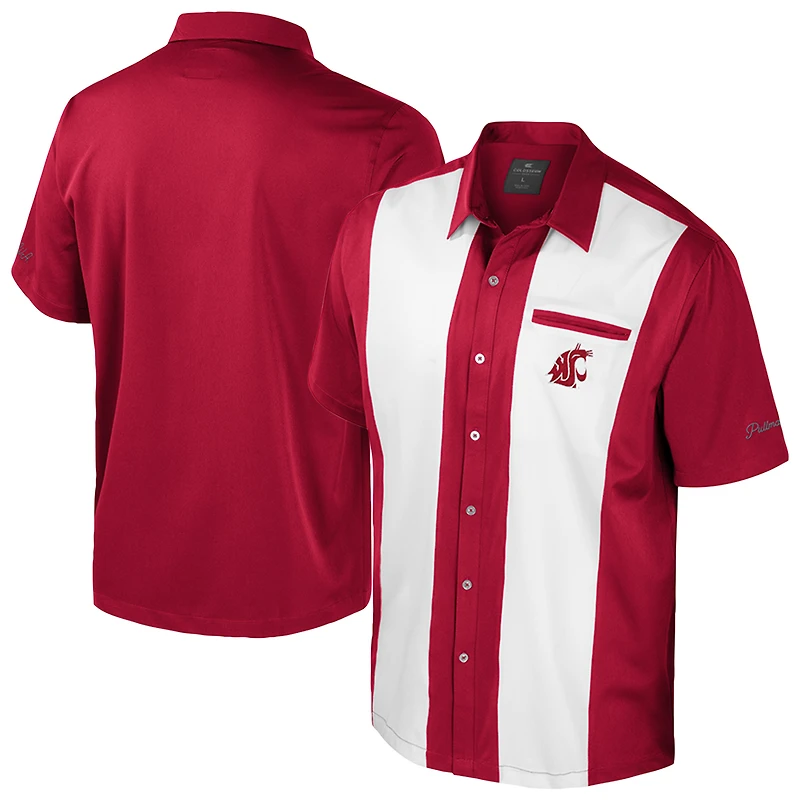 Men's Colosseum Crimson Washington State Cougars Strike Bowling Button-Up Shirt