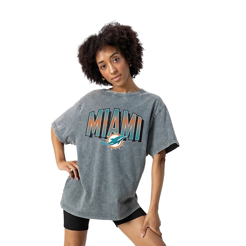 Women's Gameday Couture Gray Miami Dolphins Peak Performance Oversized Snow Wash T-Shirt