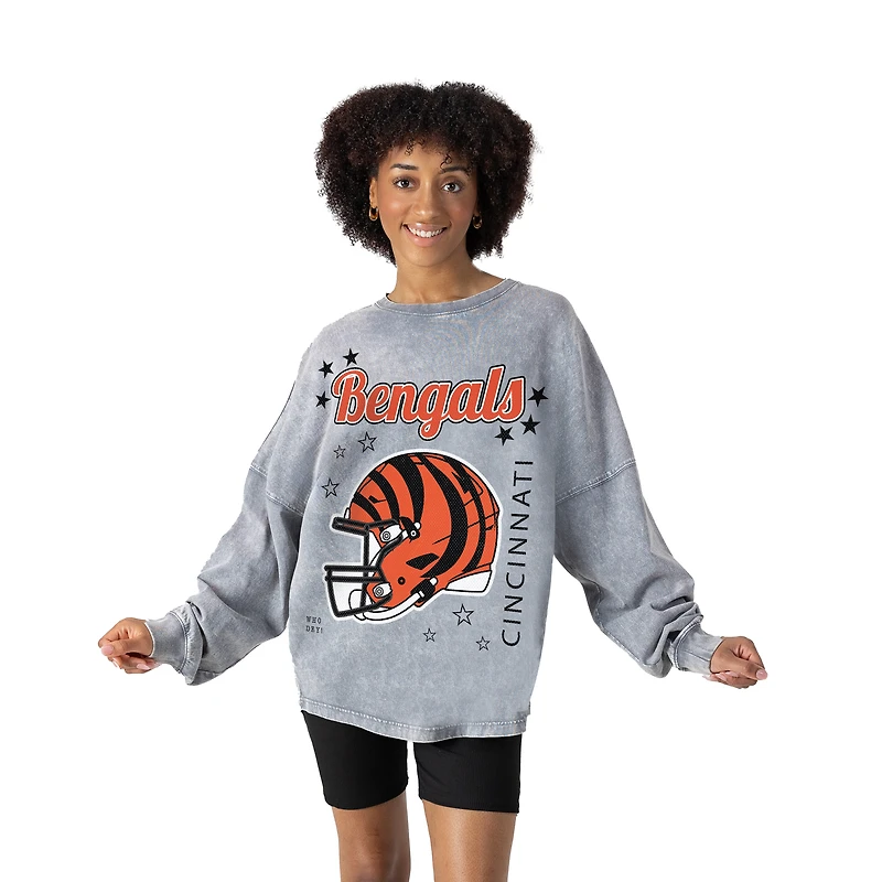 Women's Gameday Couture Gray Cincinnati Bengals Starbound Oversized Snow Wash Long Sleeve T-Shirt
