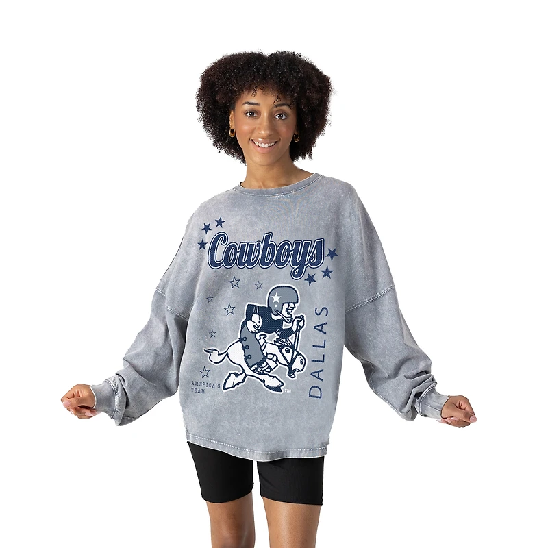 Women's Gameday Couture Gray Dallas Cowboys Starbound Oversized Snow Wash Long Sleeve T-Shirt