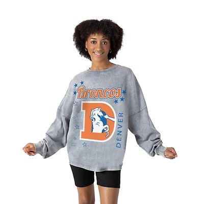 Women's Gameday Couture Gray Denver Broncos Starbound Oversized Snow Wash Long Sleeve T-Shirt