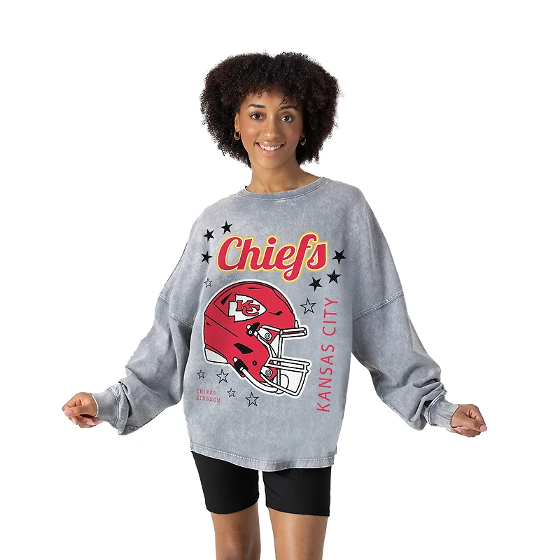 Women's Gameday Couture Gray Kansas City Chiefs Starbound Oversized Snow Wash Long Sleeve T-Shirt