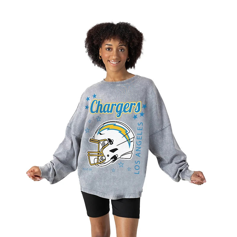 Women's Gameday Couture Gray Los Angeles Chargers Starbound Oversized Snow Wash Long Sleeve T-Shirt