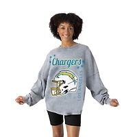 Women's Gameday Couture Gray Los Angeles Chargers Starbound Oversized Snow Wash Long Sleeve T-Shirt
