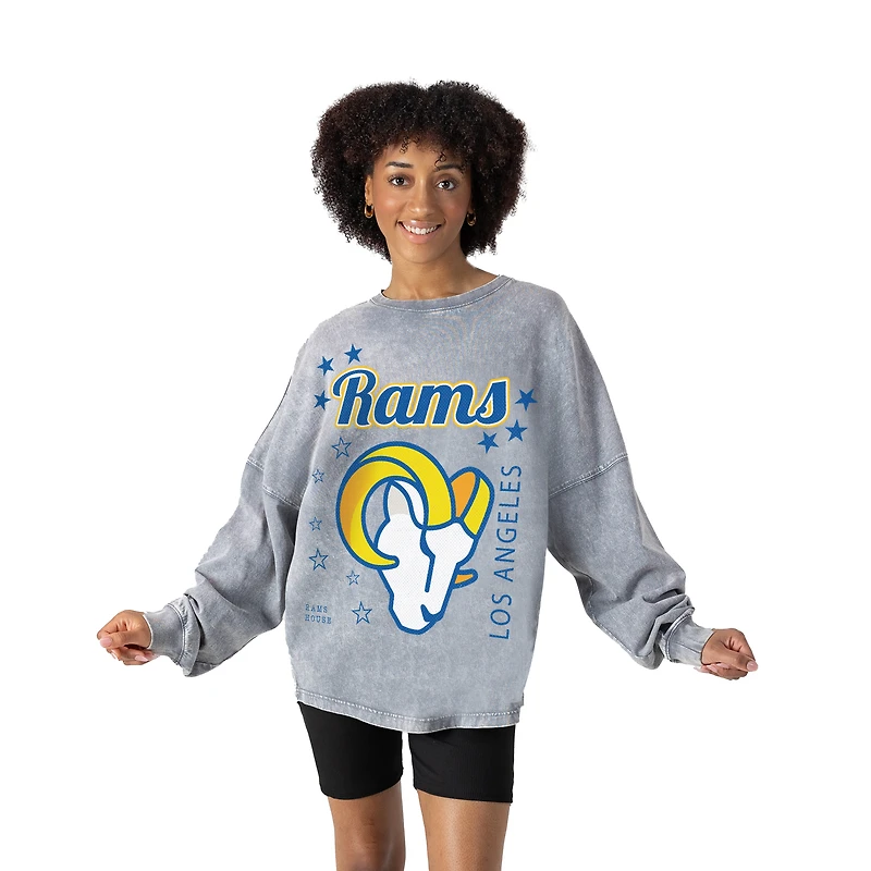 Women's Gameday Couture Gray Los Angeles Rams Starbound Oversized Snow Wash Long Sleeve T-Shirt