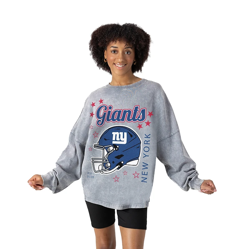 Women's Gameday Couture Gray New York Giants Starbound Oversized Snow Wash Long Sleeve T-Shirt