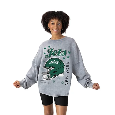 Women's Gameday Couture Gray New York Jets Starbound Oversized Snow Wash Long Sleeve T-Shirt