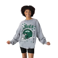 Women's Gameday Couture Gray New York Jets Starbound Oversized Snow Wash Long Sleeve T-Shirt