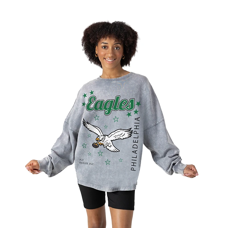 Women's Gameday Couture Gray Philadelphia Eagles Starbound Oversized Snow Wash Long Sleeve T-Shirt