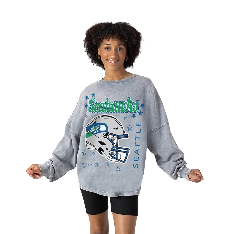 Women's Gameday Couture Gray Seattle Seahawks Starbound Oversized Snow Wash Long Sleeve T-Shirt
