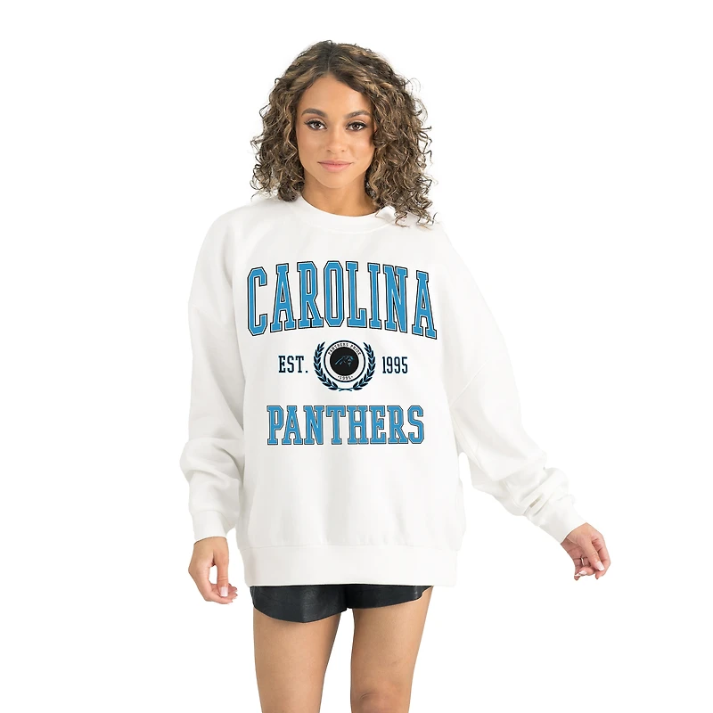 Women's Gameday Couture White Carolina Panthers Timeless Triumph Premium Fleece Pullover Sweatshirt