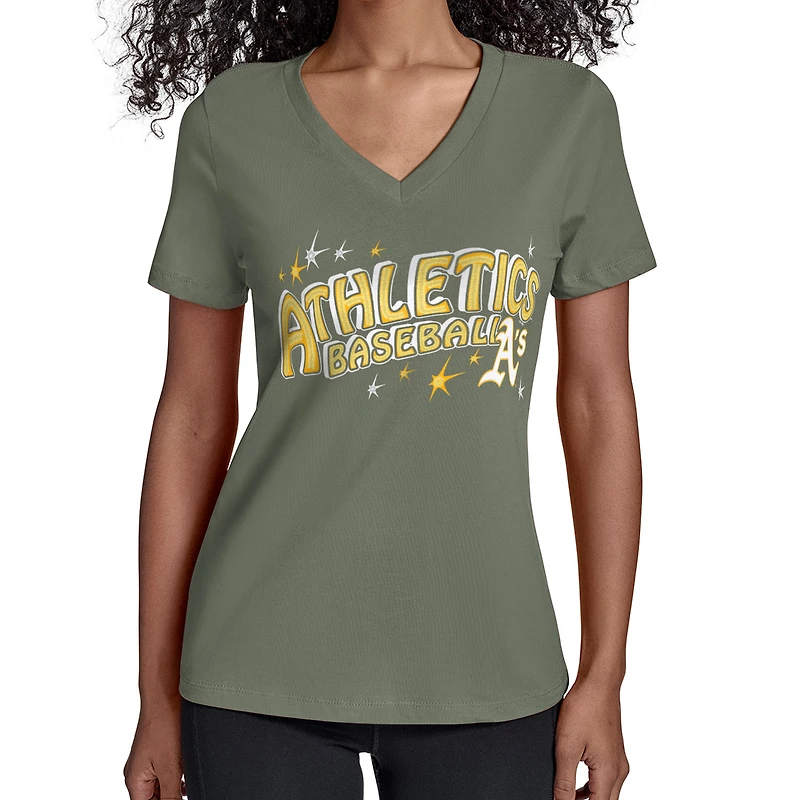 Women's Starter Green Athletics Fireworks Team Name V-Neck T-Shirt