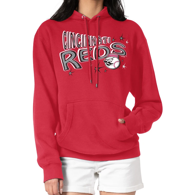 Women's Starter Red Cincinnati Reds Fireworks Fleece Tri-Blend Pullover Hoodie