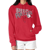 Women's Starter Red Cincinnati Reds Fireworks Fleece Tri-Blend Pullover Hoodie