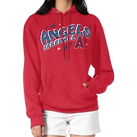 Women's Starter Red Los Angeles Angels Fireworks Fleece Tri-Blend Pullover Hoodie