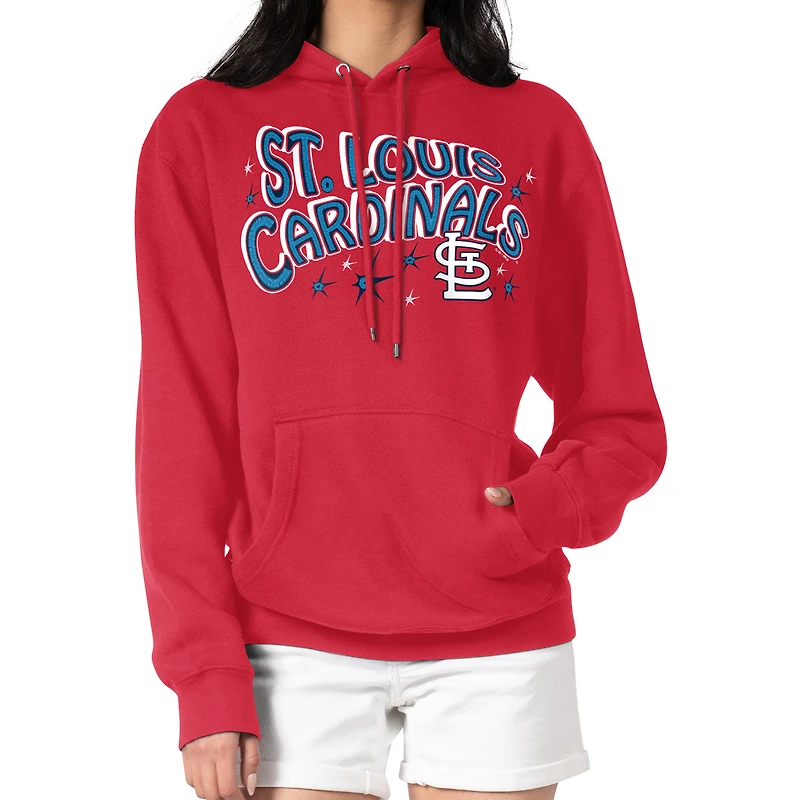 Women's Starter Red St. Louis Cardinals Fireworks Fleece Tri-Blend Pullover Hoodie