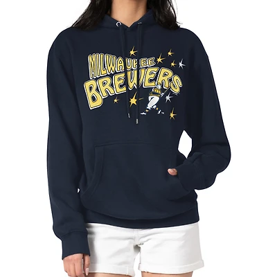 Women's Starter Navy Milwaukee Brewers Fireworks Fleece Tri-Blend Pullover Hoodie