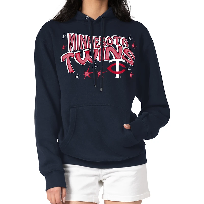 Women's Starter Navy Minnesota Twins Fireworks Fleece Tri-Blend Pullover Hoodie