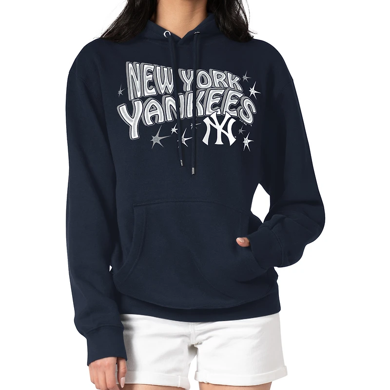 Women's Starter Navy New York Yankees Fireworks Fleece Tri-Blend Pullover Hoodie