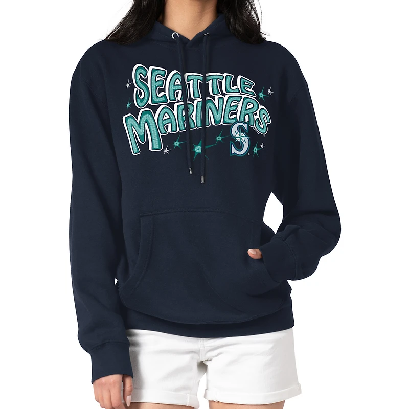 Women's Starter Navy Seattle Mariners Fireworks Fleece Tri-Blend Pullover Hoodie
