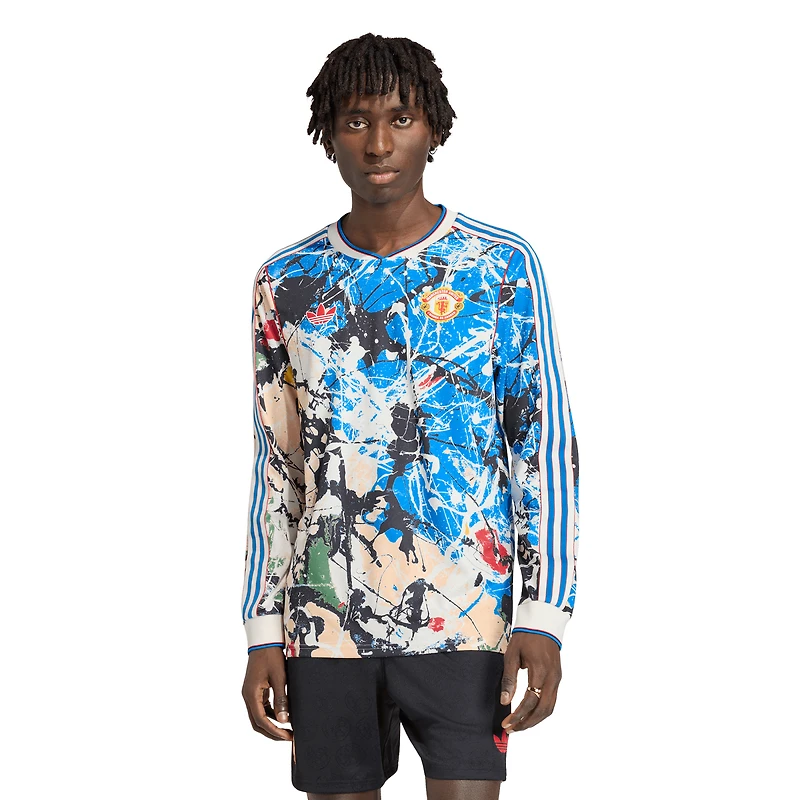 Men's adidas Blue Manchester United X Stone Roses Long Sleeve Replica Jersey