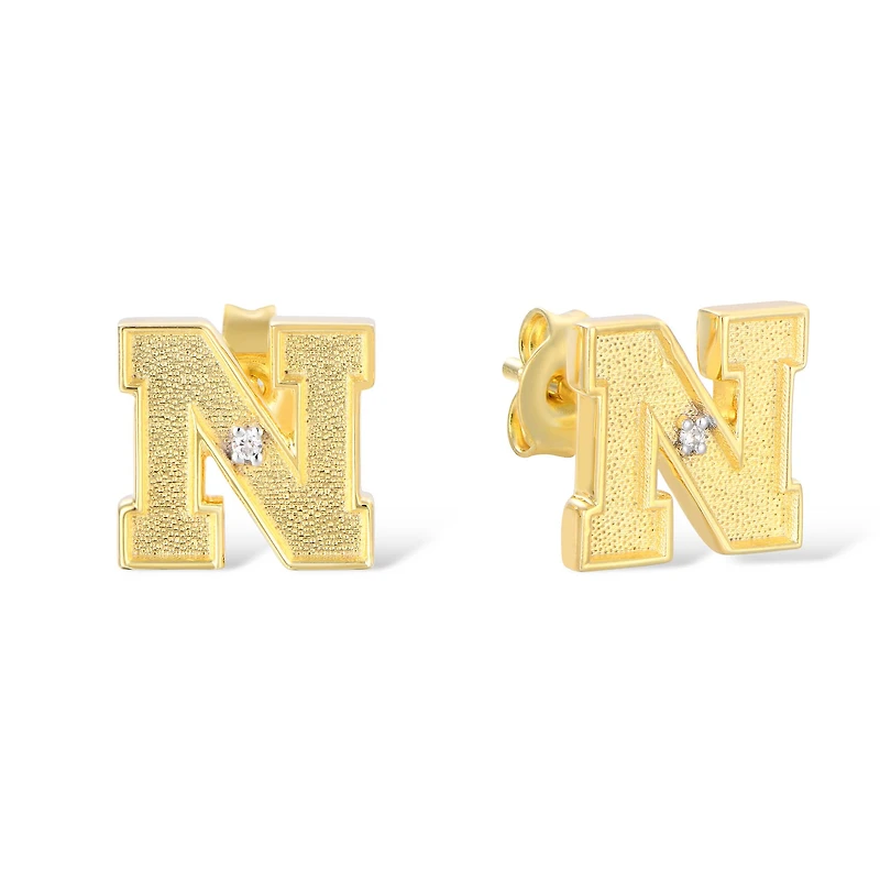 FanDrip Nebraska Huskers 14K Gold-Plated Diamond Accent Stud Earring