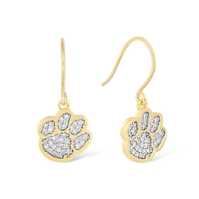 FanDrip Clemson Tigers 14K Gold-Plated Diamond Paw Dangle Earrings