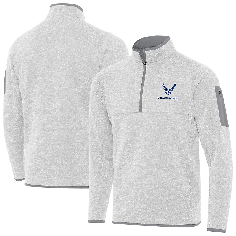 Men's Antigua Heather Gray Air Force Fortune Quarter-Zip Pullover Jacket