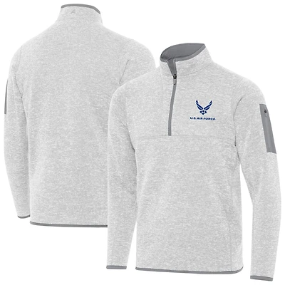 Men's Antigua Heather Gray Air Force Fortune Quarter-Zip Pullover Jacket
