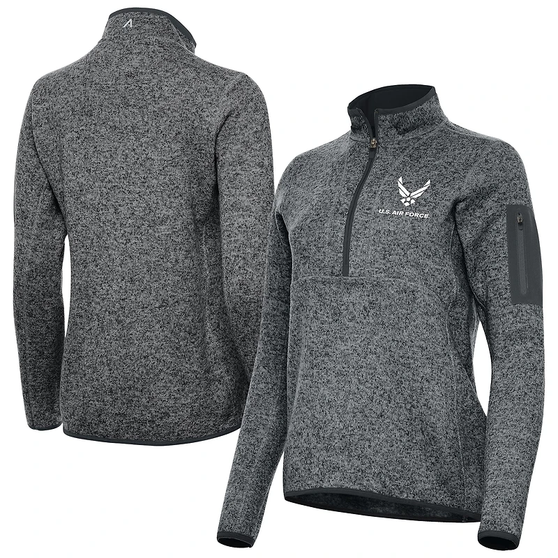 Women's Antigua Heather Gray Air Force Fortune Half-Zip Pullover Jacket