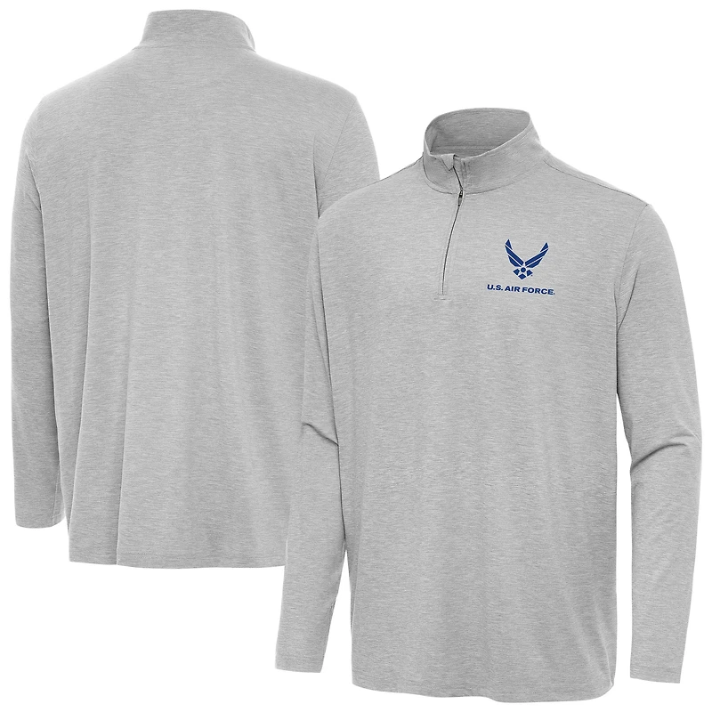 Men's Antigua Heather Gray Air Force Hunk Quarter-Zip Pullover