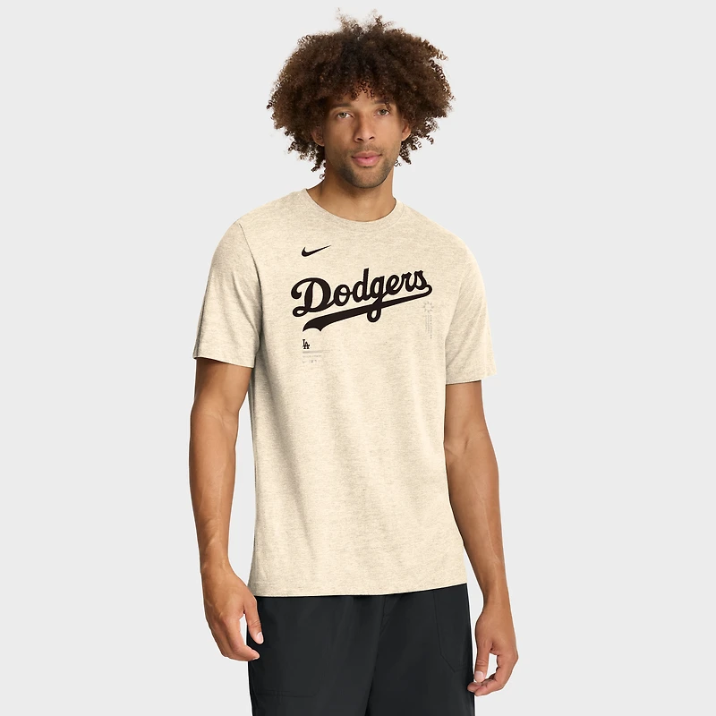 Men's Nike Natural Los Angeles Dodgers Wordmark Tri-Blend T-Shirt