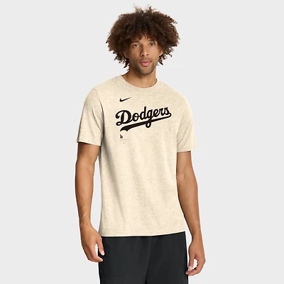 Men's Nike Natural Los Angeles Dodgers Wordmark Tri-Blend T-Shirt