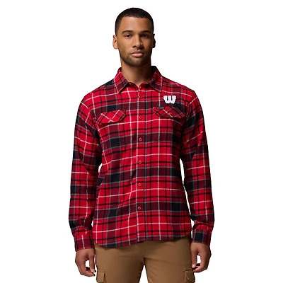 Men's Columbia  Red Wisconsin Badgers Flare Gun Omni-Wick Flannel Long Sleeve Button-Up Shirt
