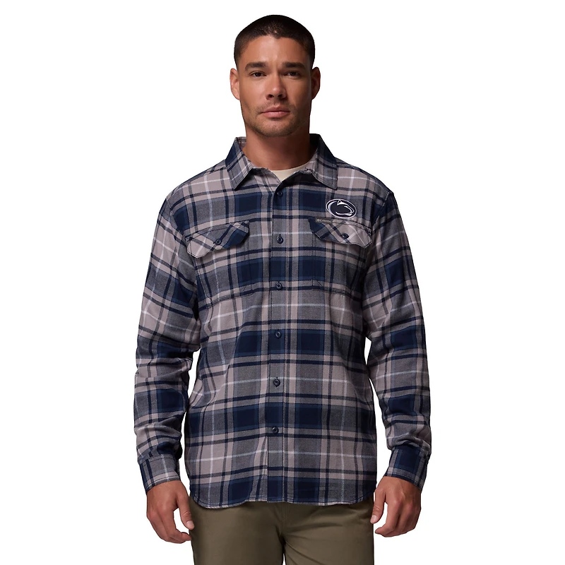 Men's Columbia  Navy Penn State Nittany Lions Flare Gun Omni-Wick Flannel Long Sleeve Button-Up Shirt