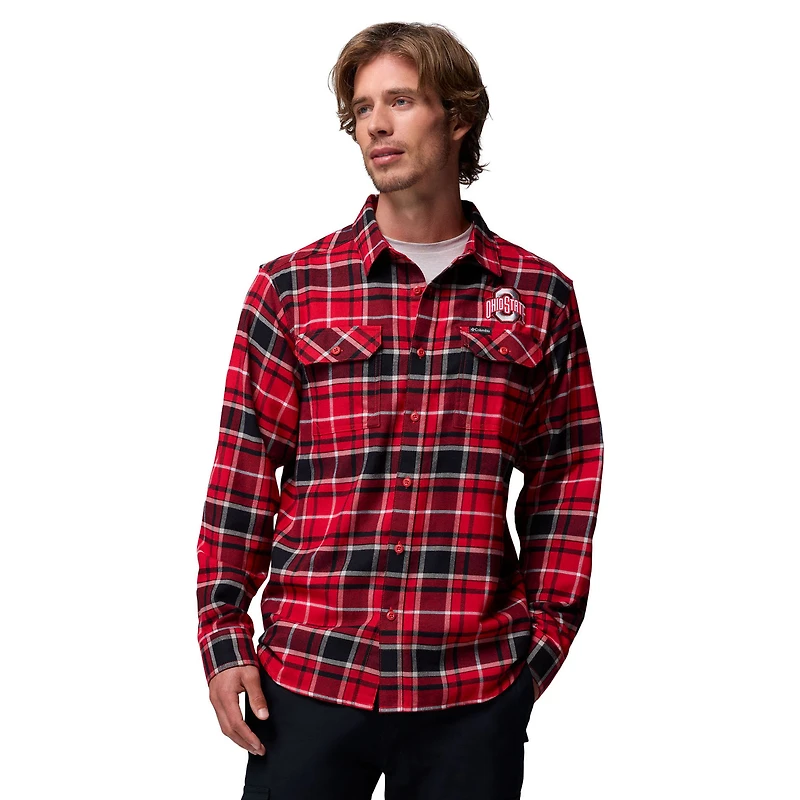 Men's Columbia Scarlet Ohio State Buckeyes Flare Gun Omni-Wick Flannel Long Sleeve Button-Up Shirt
